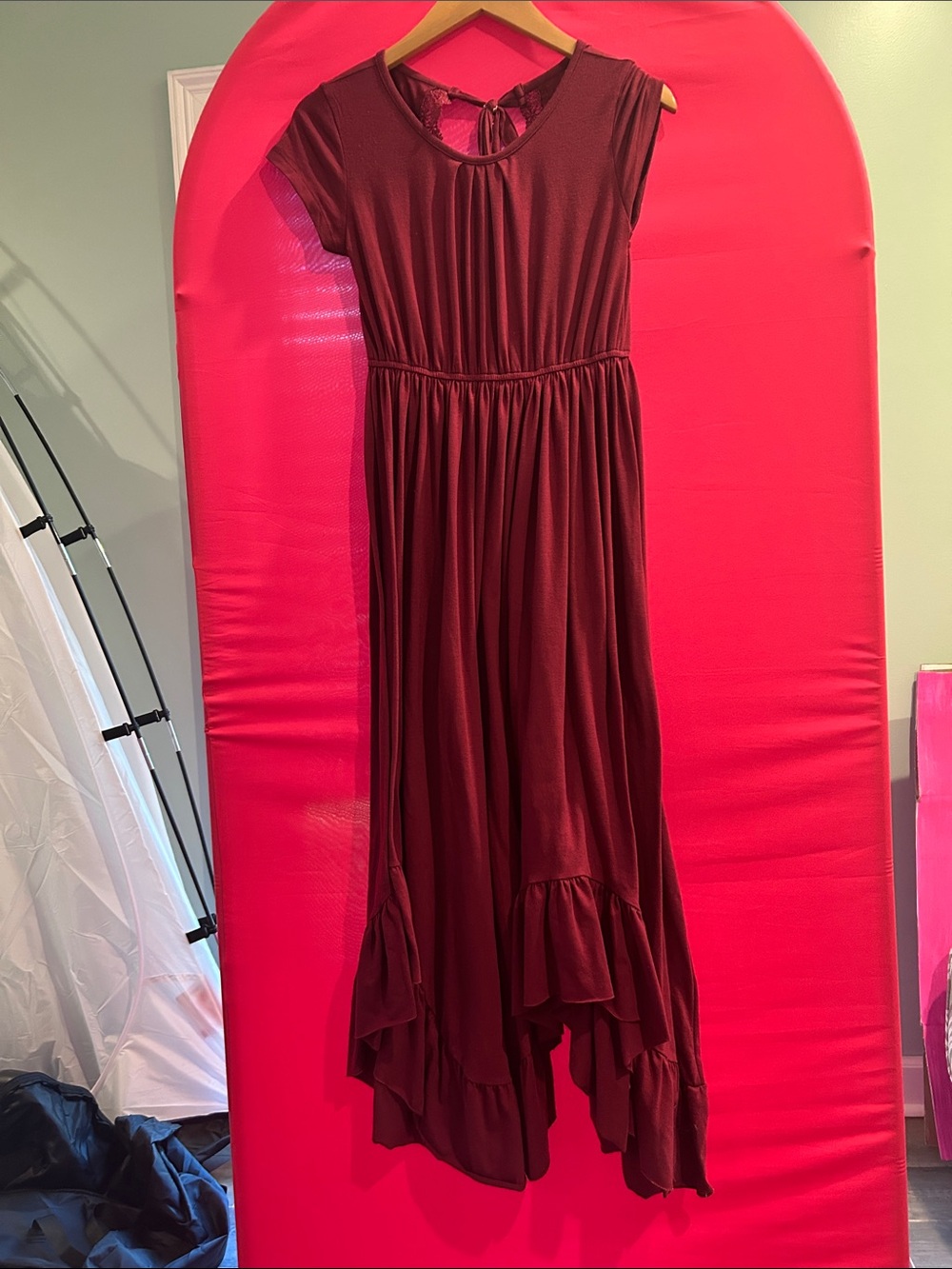 Girls' Burgundy Ruffled Maxi Dress - Elegant Formal Wear